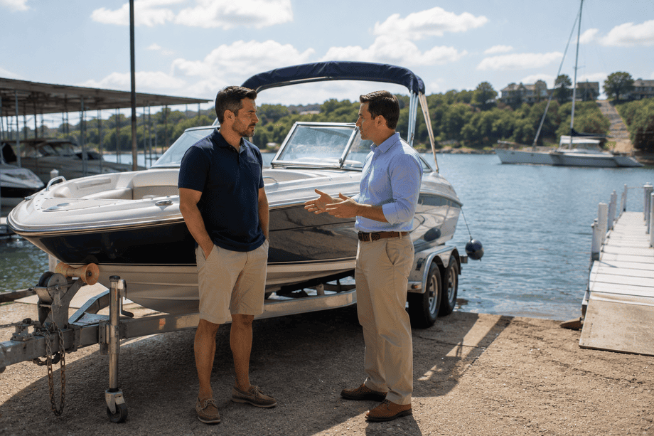 Who Should Consider Boat Insurance Austin boat owner reviewing insurance needs beside a docked boat
