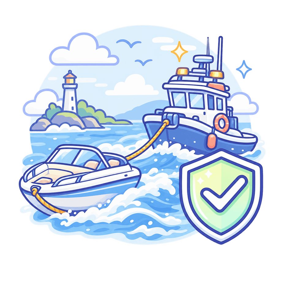 Boat Towing Assistance Pastel insurance icon representing physical damage protection for a recreational boat.
