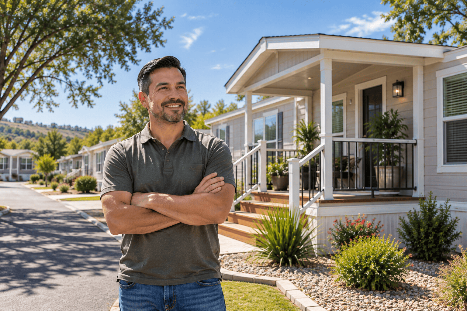Who Should Consider Mobile Home Insurance Mobile home owner outside a manufactured home in Austin Texas