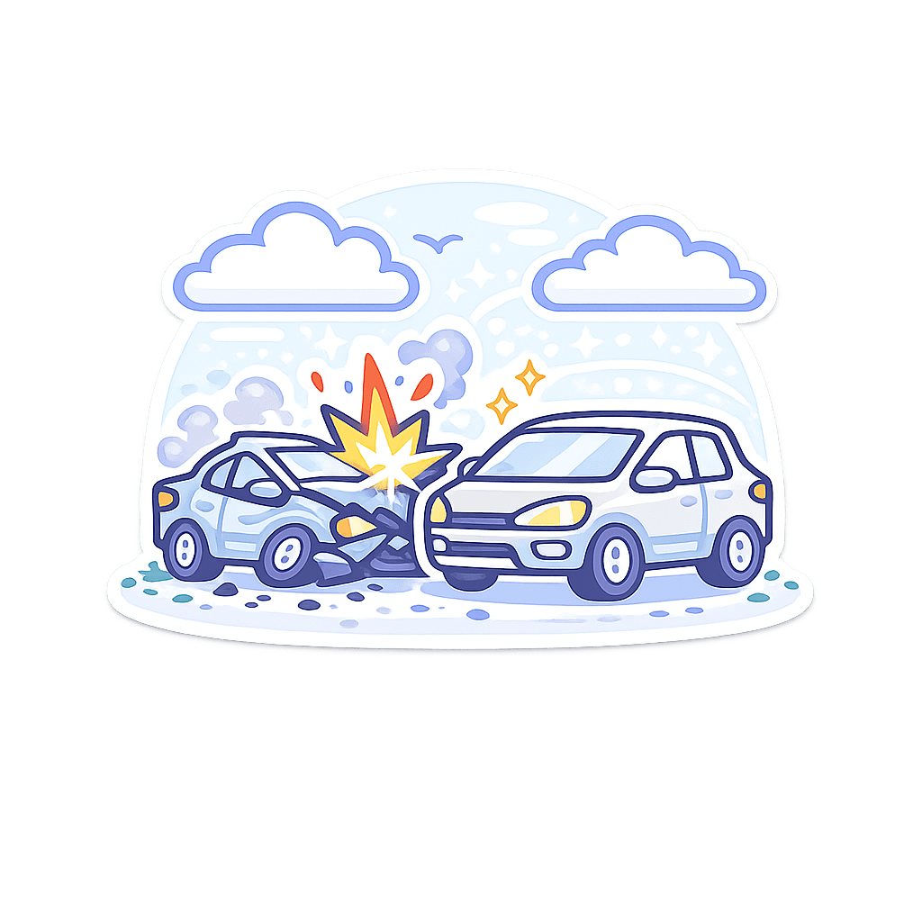 Covered Total-Loss Period Totaled vehicle beside a temporary transportation vehicle.