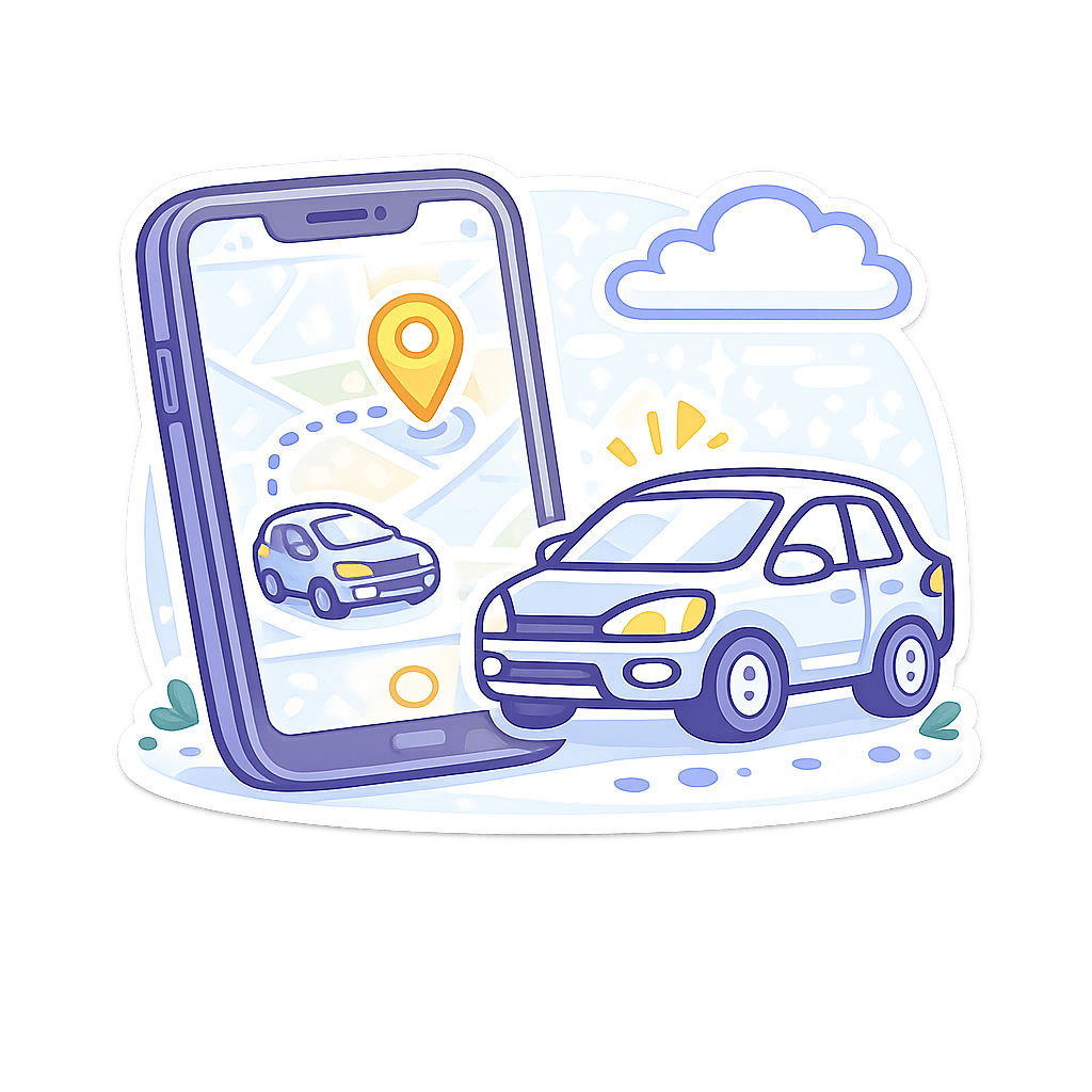 Ride-Hailing Services Damaged vehicle in a repair shop with a temporary replacement car.