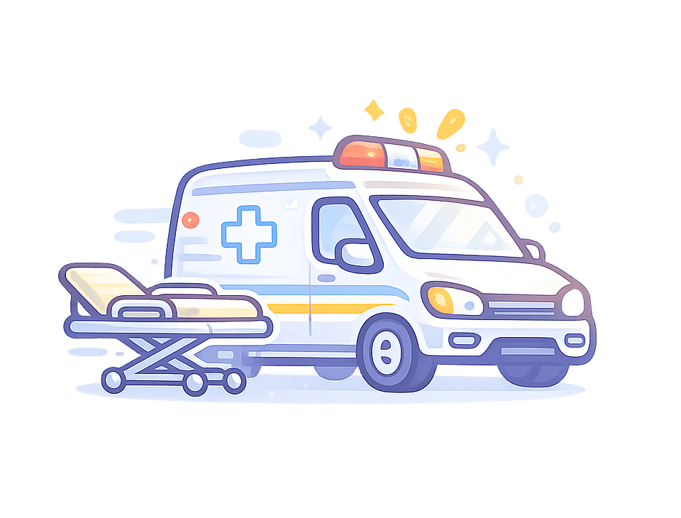 Ambulance Transportation Ambulance and stretcher representing emergency medical transportation.