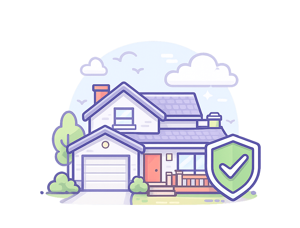 Attached Structures House with attached garage, porch, and deck protected by a shield.