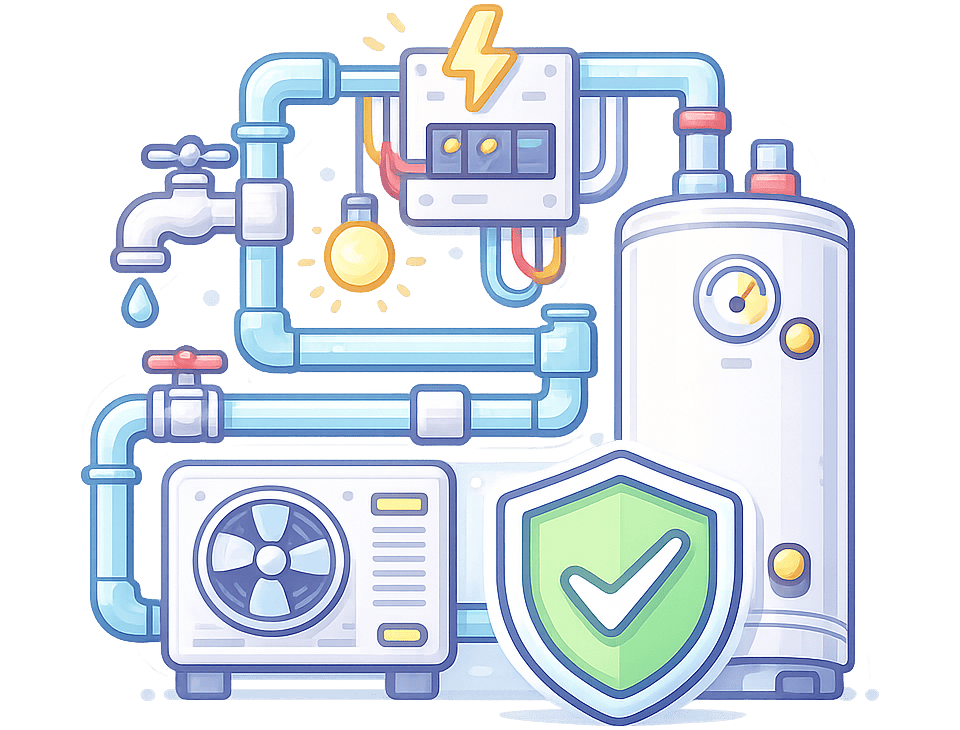 Built-In Home Systems Plumbing, electrical, HVAC, and water-heater systems protected by a shield.