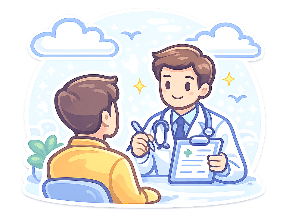 Doctor and Specialist Visits Doctor speaking with a patient during a medical appointment.