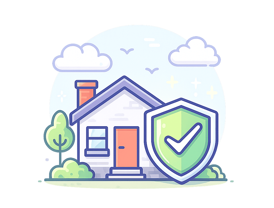 Dwelling Structure Residential home protected by an insurance shield.