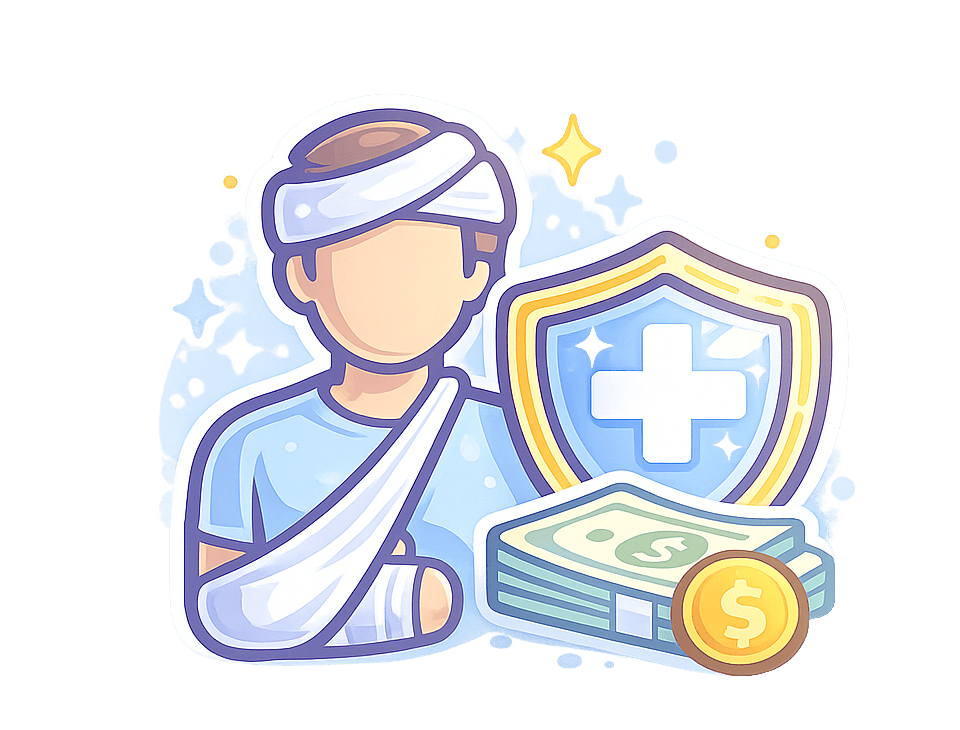 Personal Injury Protection Injured person with medical shield and lost-income protection.