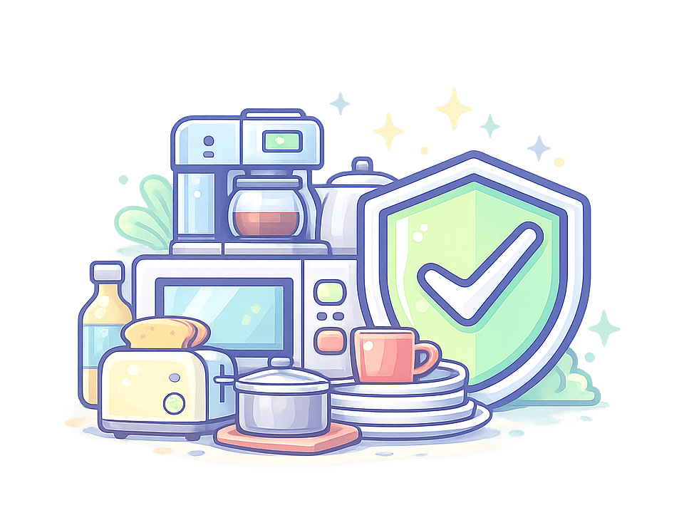 ChatGPT Image Aug 1, 2026, 12_07_41 PM (4) (1) Appliances and Kitchen Items Pastel insurance icon showing portable appliances, cookware, dishes, and kitchen belongings protected by a shield.