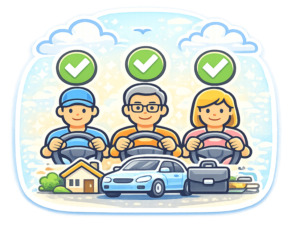 Confirming Every Driver on the policy Confirming Every Driver on the policy and Use icon in the same pastel insurance style, with large artwork coverage.