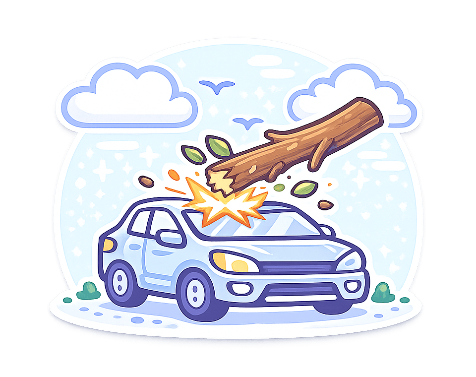 Falling object damage Vehicle damaged by a falling object.