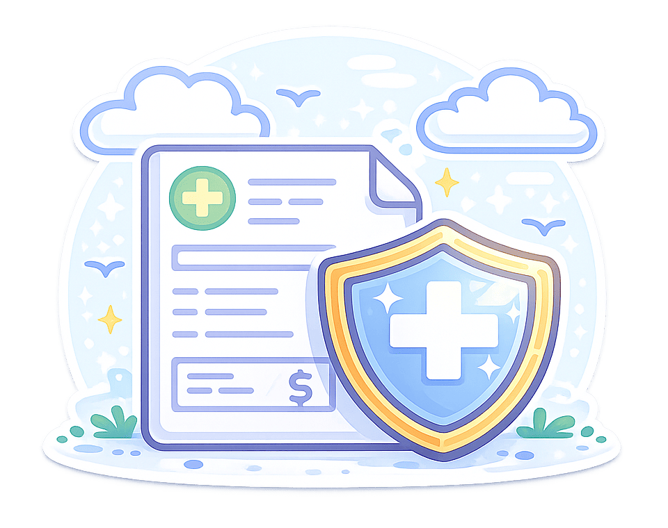Medical bill with shield Medical bill protected by insurance coverage.