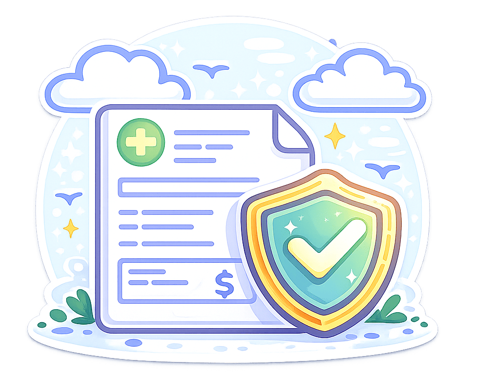 Policy document with checkmark Insurance policy document with checkmark.