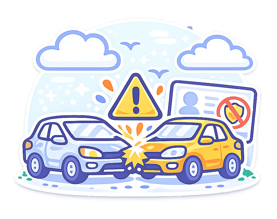 Uninsured driver warning Warning symbol for uninsured driver risk.