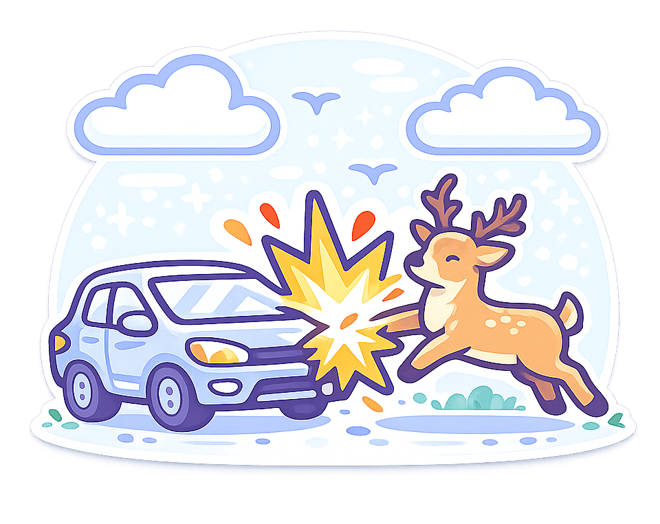 Animal collision Vehicle colliding with an animal.