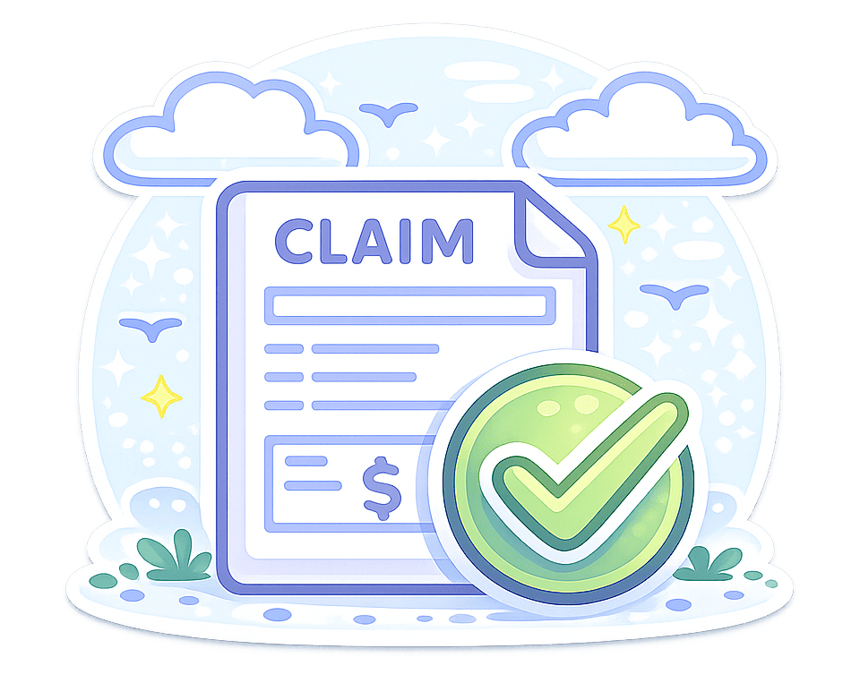 Claim form with checkmark Claim form approved or completed.